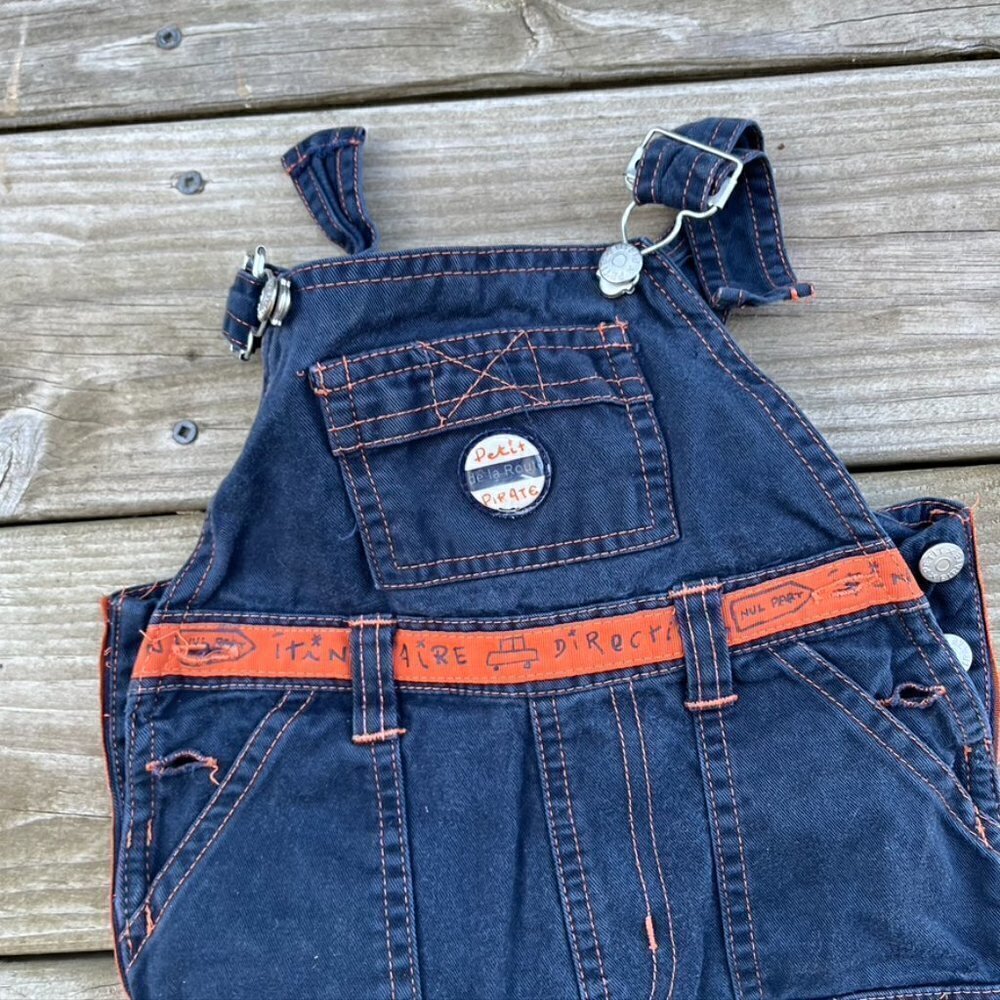 Petit Pirate 18m Boys Summer Pirate Navy Blue Orange Overalls - Picture 7 of 9